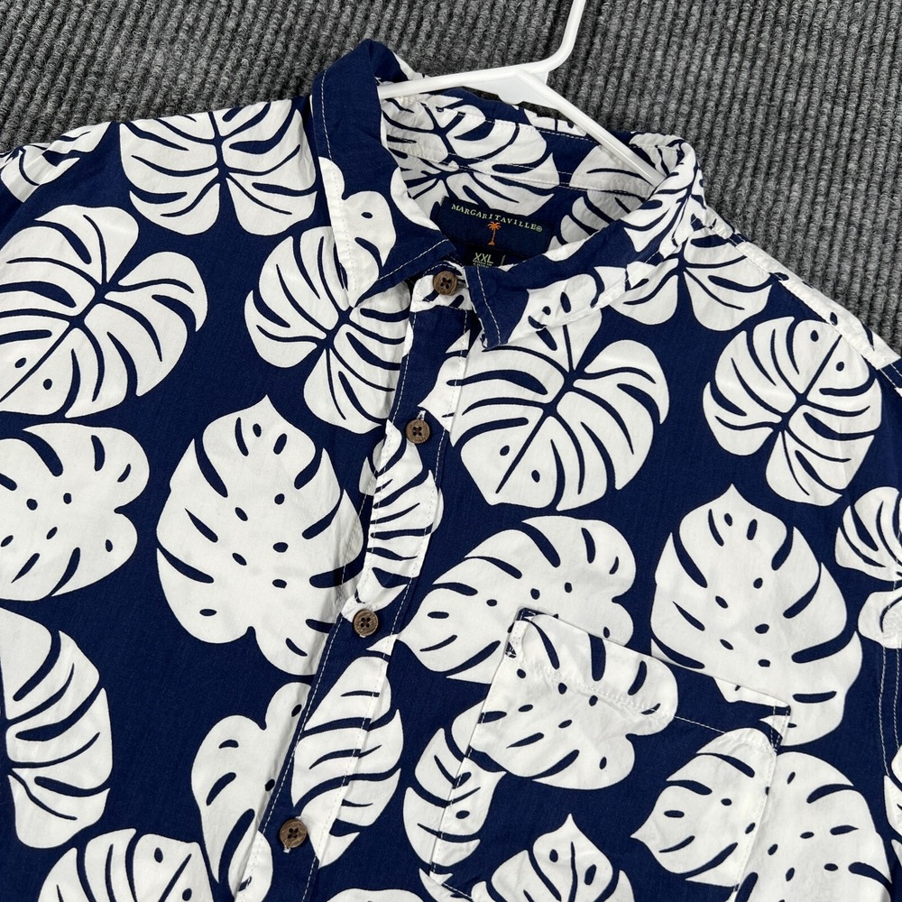 Margaritaville Shirt Mens 2XL XXL Blue Floral Short Sleeve Button Up Hawaiian